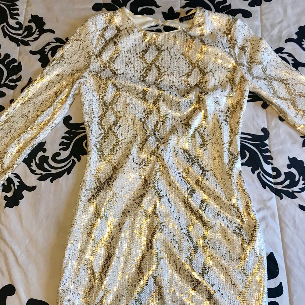 Gold Sequin mini dress, with open back